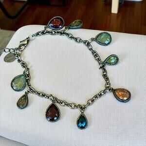 LAILA ROWE Antiqued Bronze Multicolor Small Teardrop Charm 7.5-8.5" Bracelet